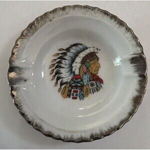 Vintage Japan Porcelain Native American Ashtray Miniature 3.5”
